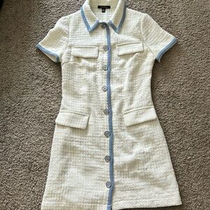 White Dress with Blue Trim